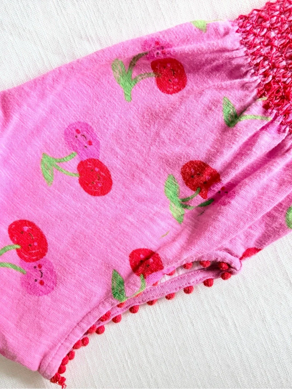 Mini Boden Pink Cherry Smocked Waist Sleeveless Dress size 5-6yr